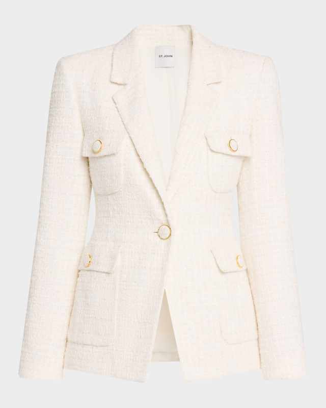 Tweed Mixed Media Jacket W Pocket Flaps Lined